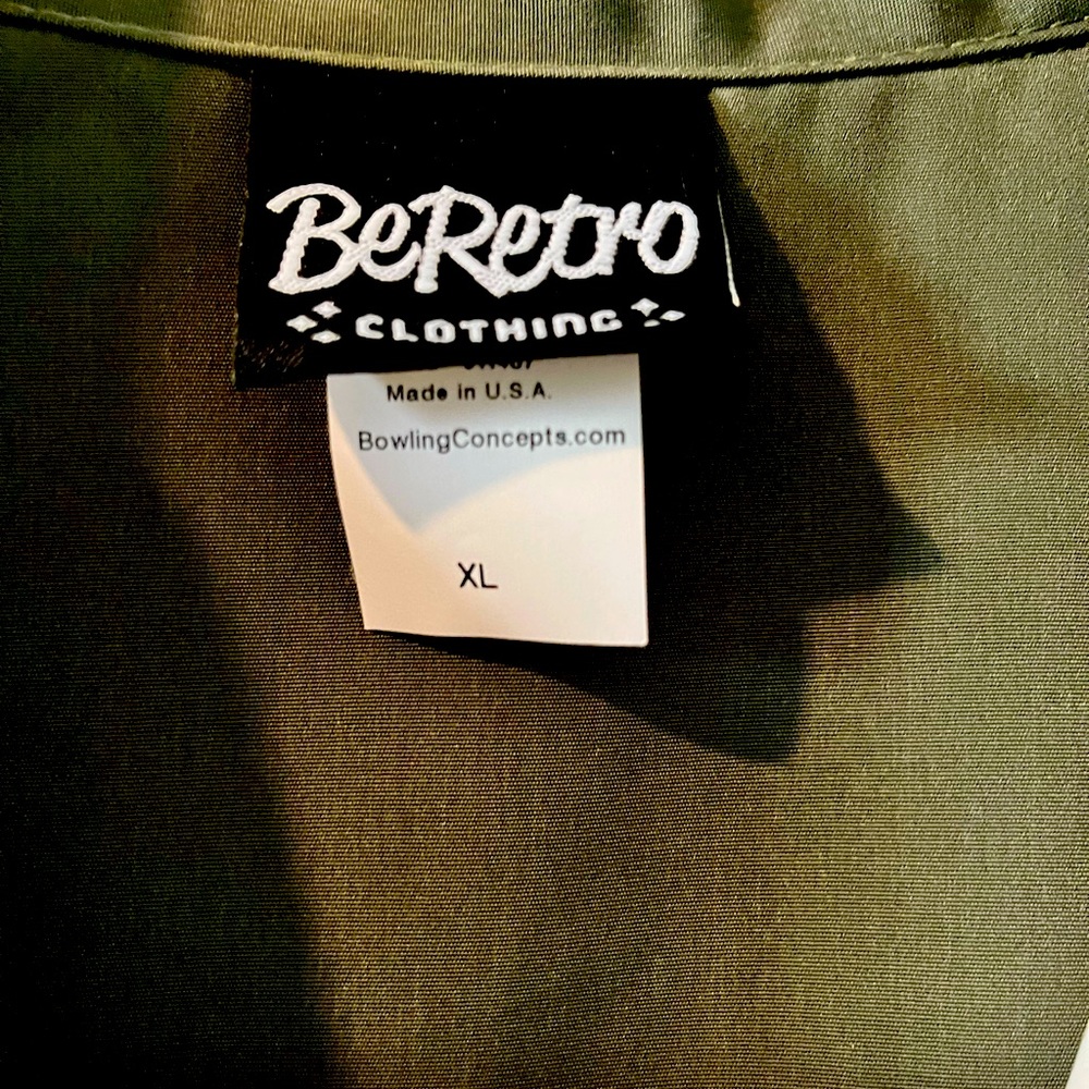 🎲 BeRetro Mens XL Olive Green Black Beige Bowling shirt - Picture 4 of 4
